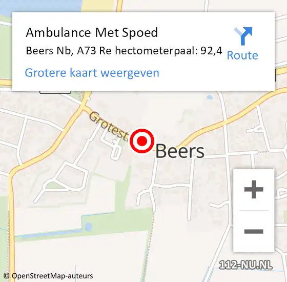 Locatie op kaart van de 112 melding: Ambulance Met Spoed Naar Beers Nb, A73 Re hectometerpaal: 92,4 op 30 december 2019 17:21
