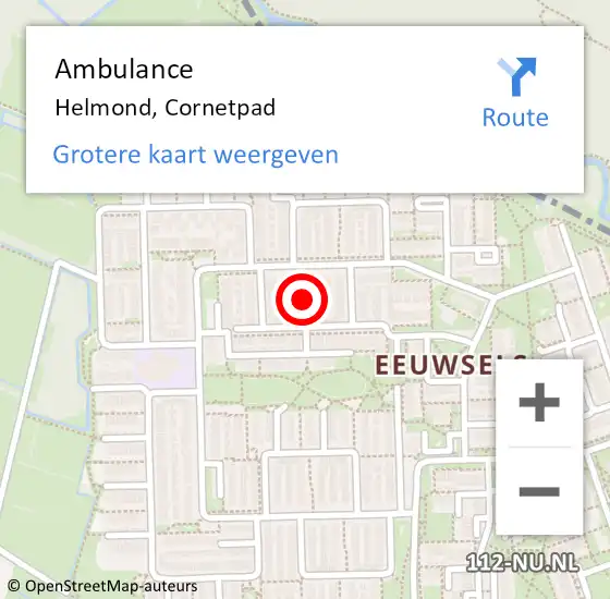 Locatie op kaart van de 112 melding: Ambulance Helmond, Cornetpad op 31 december 2019 08:15