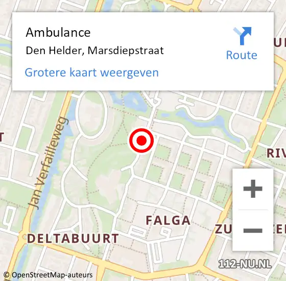 Locatie op kaart van de 112 melding: Ambulance Den Helder, Marsdiepstraat op 31 december 2019 12:16