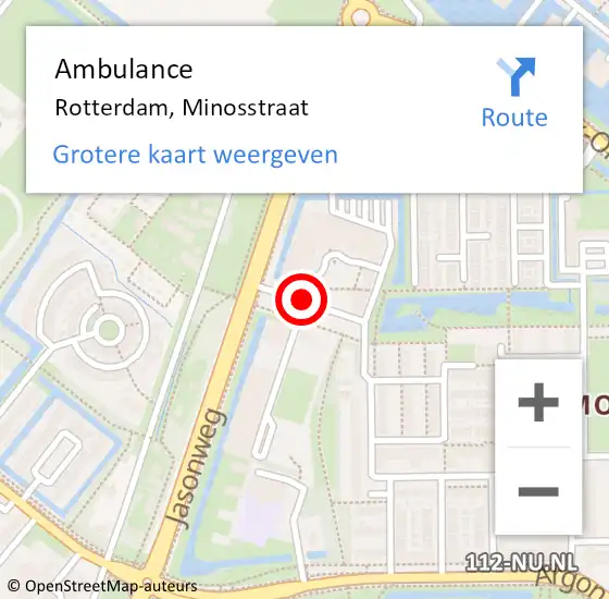 Locatie op kaart van de 112 melding: Ambulance Rotterdam, Minosstraat op 31 december 2019 13:05
