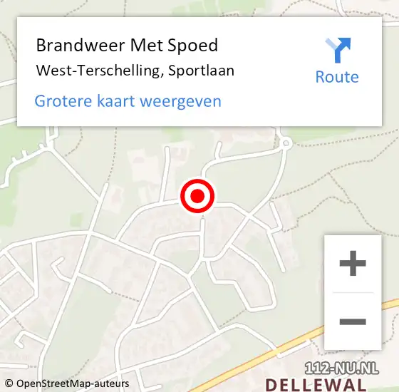Locatie op kaart van de 112 melding: Brandweer Met Spoed Naar West-Terschelling, Sportlaan op 31 december 2019 13:42