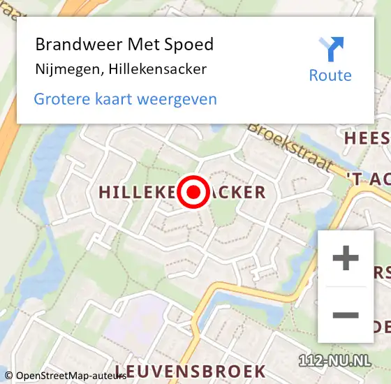 Locatie op kaart van de 112 melding: Brandweer Met Spoed Naar Nijmegen, Hillekensacker op 31 december 2019 14:15