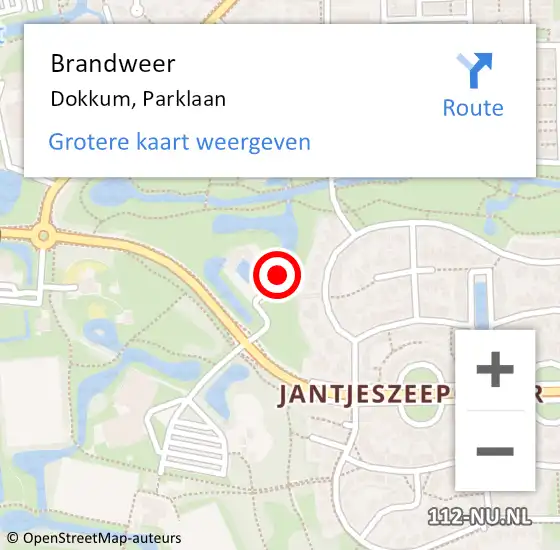 Locatie op kaart van de 112 melding: Brandweer Dokkum, Parklaan op 3 januari 2020 04:56