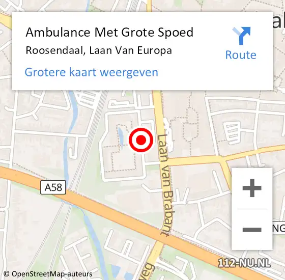 Locatie op kaart van de 112 melding: Ambulance Met Grote Spoed Naar Roosendaal, Laan Van Europa op 3 januari 2020 11:12