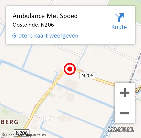Locatie op kaart van de 112 melding: Ambulance Met Spoed Naar Oosteinde, N206 op 3 januari 2020 14:02