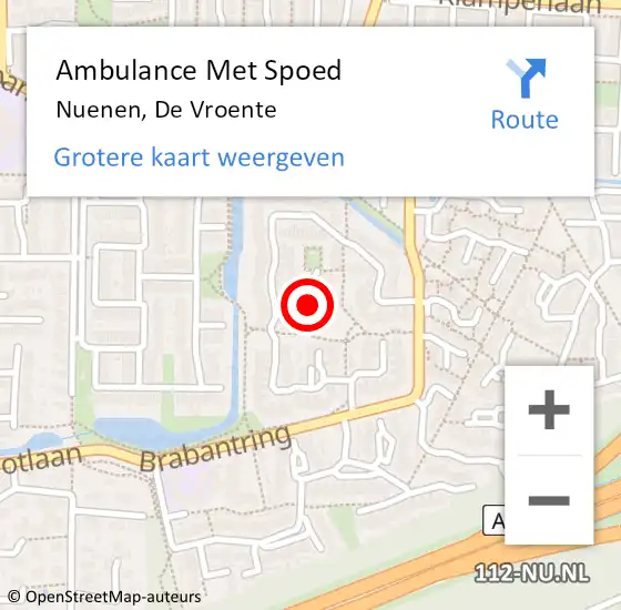 Locatie op kaart van de 112 melding: Ambulance Met Spoed Naar Nuenen, De Vroente op 4 januari 2020 00:56
