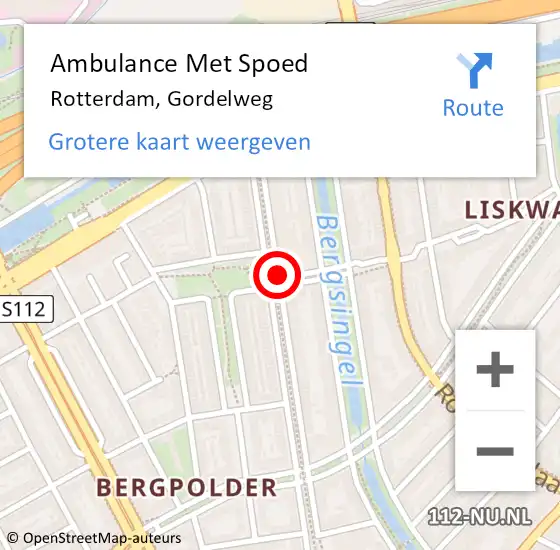 Locatie op kaart van de 112 melding: Ambulance Met Spoed Naar Rotterdam, Gordelweg op 4 januari 2020 00:58