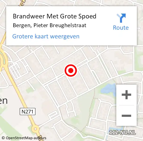 Locatie op kaart van de 112 melding: Brandweer Met Grote Spoed Naar Bergen, Pieter Breughelstraat op 4 januari 2020 19:02