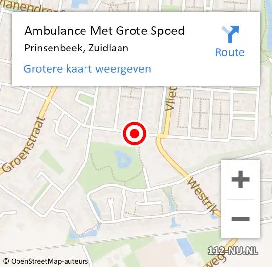 Locatie op kaart van de 112 melding: Ambulance Met Grote Spoed Naar Prinsenbeek, Zuidlaan op 5 januari 2020 11:18