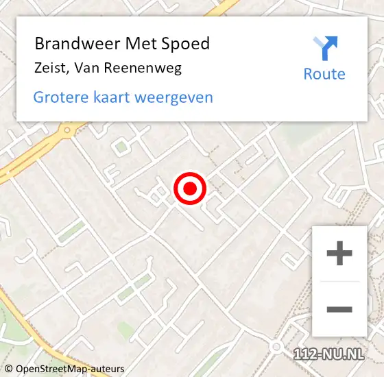 Locatie op kaart van de 112 melding: Brandweer Met Spoed Naar Zeist, Van Reenenweg op 5 januari 2020 12:36
