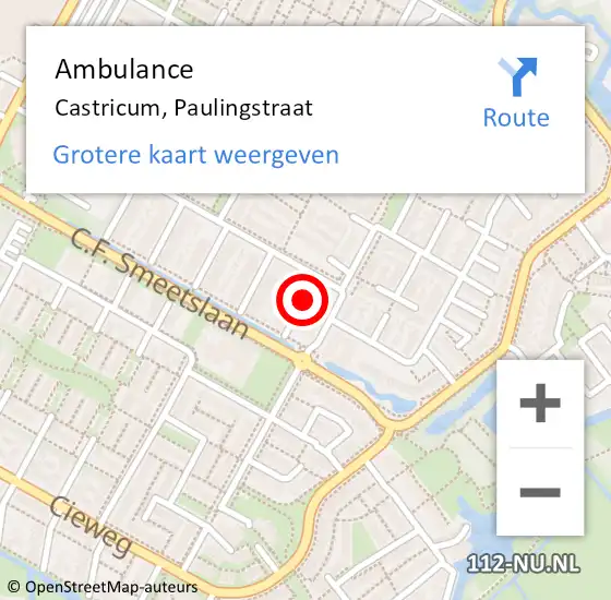 Locatie op kaart van de 112 melding: Ambulance Castricum, Paulingstraat op 5 januari 2020 13:17