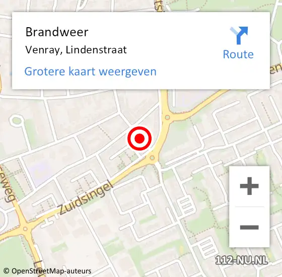 Locatie op kaart van de 112 melding: Brandweer Venray, Lindenstraat op 5 januari 2020 13:52