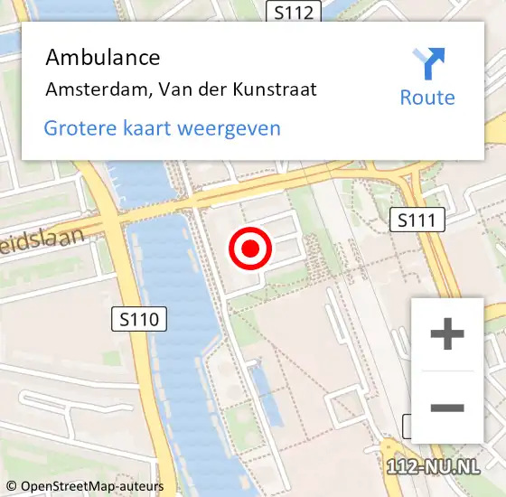 Locatie op kaart van de 112 melding: Ambulance Amsterdam, Van der Kunstraat op 5 januari 2020 16:00