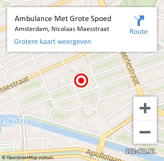 Locatie op kaart van de 112 melding: Ambulance Met Grote Spoed Naar Amsterdam, Nicolaas Maesstraat op 5 januari 2020 16:38