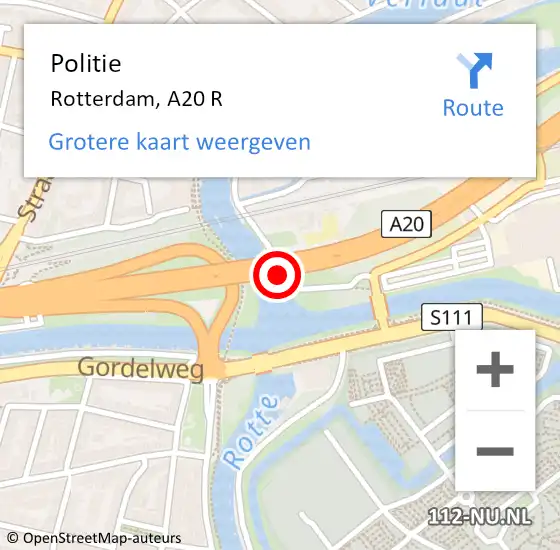 Locatie op kaart van de 112 melding: Politie Rotterdam, A20 L hectometerpaal: 32,0 op 6 januari 2020 05:32