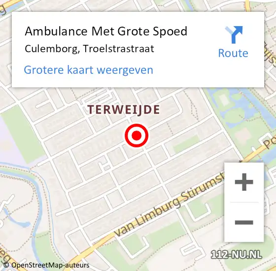 Locatie op kaart van de 112 melding: Ambulance Met Grote Spoed Naar Culemborg, Troelstrastraat op 6 januari 2020 12:22