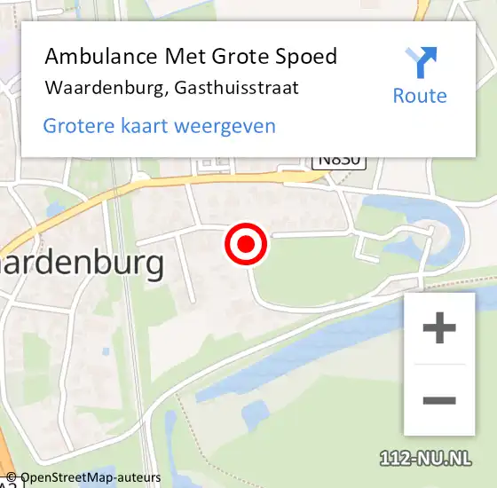 Locatie op kaart van de 112 melding: Ambulance Met Grote Spoed Naar Waardenburg, Gasthuisstraat op 6 januari 2020 14:25