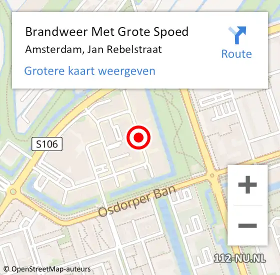 Locatie op kaart van de 112 melding: Brandweer Met Grote Spoed Naar Amsterdam, Jan Rebelstraat op 6 januari 2020 15:07