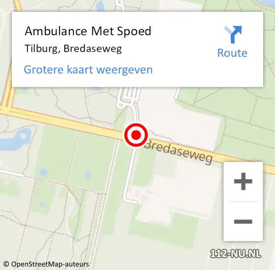 Locatie op kaart van de 112 melding: Ambulance Met Spoed Naar Tilburg, Bredaseweg op 6 januari 2020 21:15