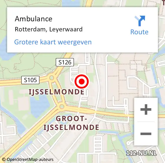 Locatie op kaart van de 112 melding: Ambulance Rotterdam, Leyerwaard op 6 januari 2020 23:41
