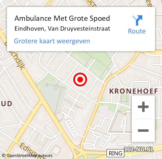 Locatie op kaart van de 112 melding: Ambulance Met Grote Spoed Naar Eindhoven, Van Druyvesteinstraat op 7 januari 2020 08:23
