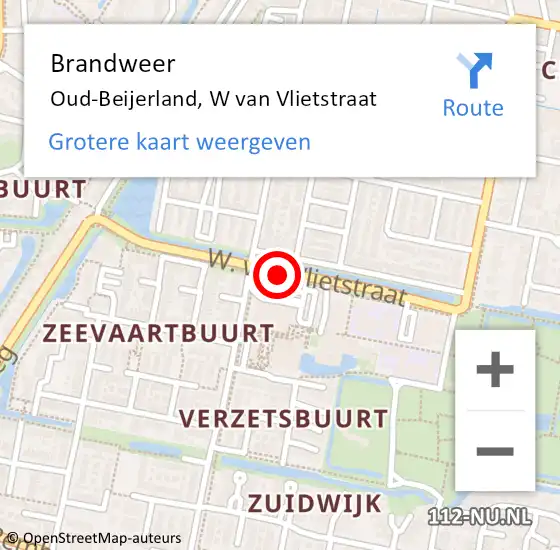 Locatie op kaart van de 112 melding: Brandweer Oud-Beijerland, Van Vlietstraat op 7 januari 2020 16:14
