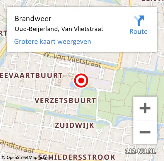 Locatie op kaart van de 112 melding: Brandweer Oud-Beijerland, Van Vlietstraat op 7 januari 2020 16:14