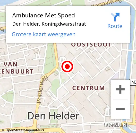 Locatie op kaart van de 112 melding: Ambulance Met Spoed Naar Den Helder, Koningdwarsstraat op 7 januari 2020 20:46