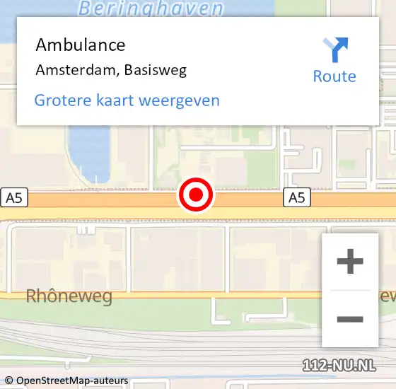 Locatie op kaart van de 112 melding: Ambulance Amsterdam, Basisweg op 8 januari 2020 12:21