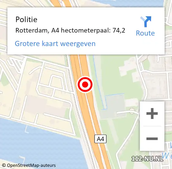 Locatie op kaart van de 112 melding: Politie Rotterdam, A4 hectometerpaal: 73,0 op 8 januari 2020 12:53