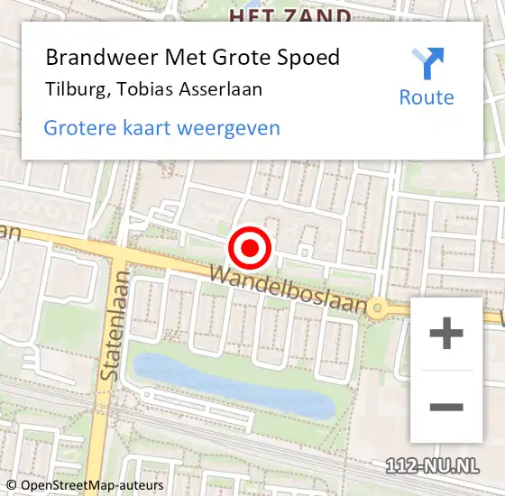 Locatie op kaart van de 112 melding: Brandweer Met Grote Spoed Naar Tilburg, Tobias Asserlaan op 8 januari 2020 13:09