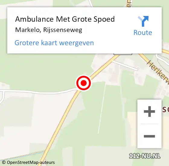 Locatie op kaart van de 112 melding: Ambulance Met Grote Spoed Naar Markelo, Rijssenseweg op 8 januari 2020 13:51