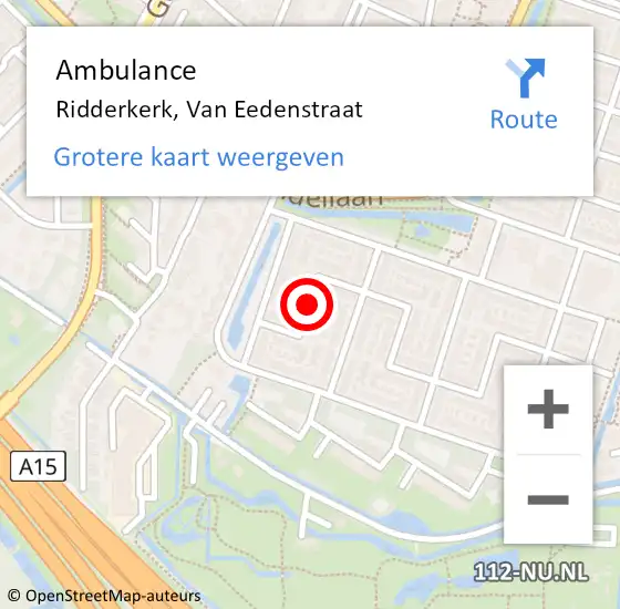 Locatie op kaart van de 112 melding: Ambulance Ridderkerk, Van Eedenstraat op 9 januari 2020 08:02