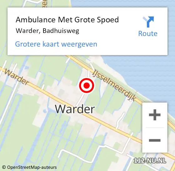 Locatie op kaart van de 112 melding: Ambulance Met Grote Spoed Naar Warder, Badhuisweg op 9 januari 2020 09:34