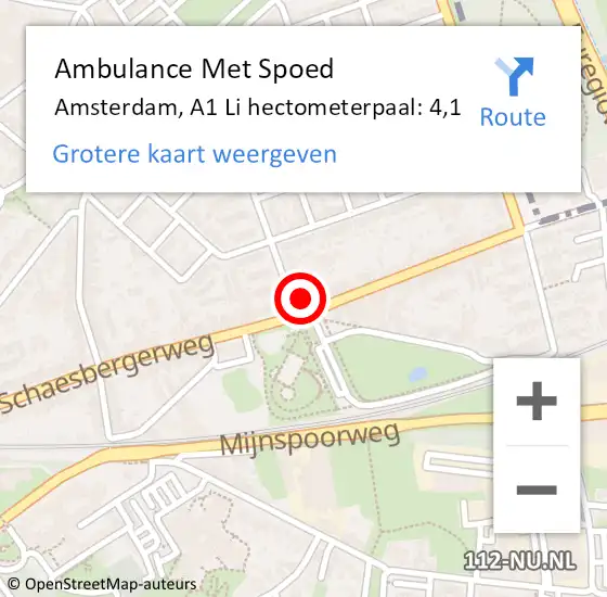 Locatie op kaart van de 112 melding: Ambulance Met Spoed Naar Amsterdam, A1 Li hectometerpaal: 4,1 op 9 januari 2020 11:03