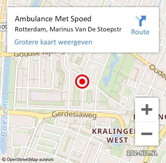 Locatie op kaart van de 112 melding: Ambulance Met Spoed Naar Rotterdam, Marinus Van De Stoepstr op 9 januari 2020 12:49