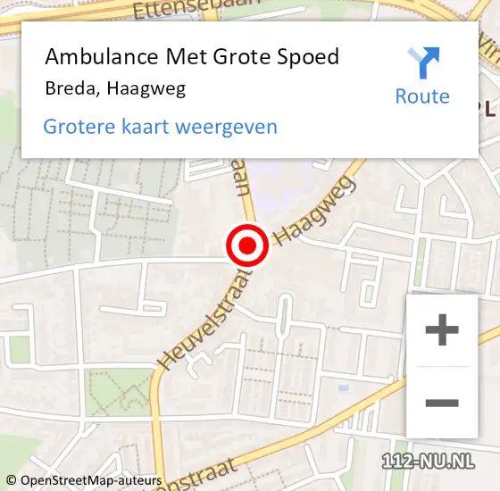 Locatie op kaart van de 112 melding: Ambulance Met Grote Spoed Naar Breda, Haagweg op 9 januari 2020 14:15