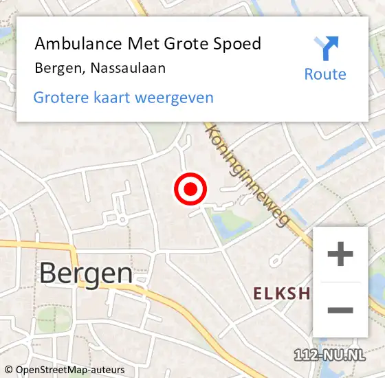 Locatie op kaart van de 112 melding: Ambulance Met Grote Spoed Naar Bergen, Nassaulaan op 9 januari 2020 16:08