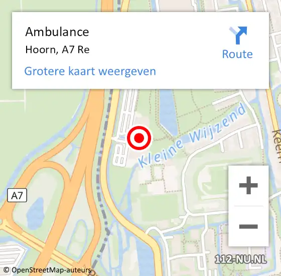 Locatie op kaart van de 112 melding: Ambulance Hoorn, A7 Re op 9 januari 2020 16:10