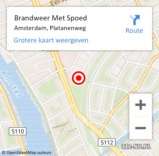 Locatie op kaart van de 112 melding: Brandweer Met Spoed Naar Amsterdam, Platanenweg op 9 januari 2020 19:18