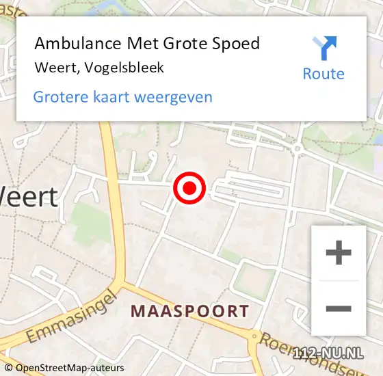 Locatie op kaart van de 112 melding: Ambulance Met Grote Spoed Naar Weert, Vogelsbleek op 10 januari 2020 09:09