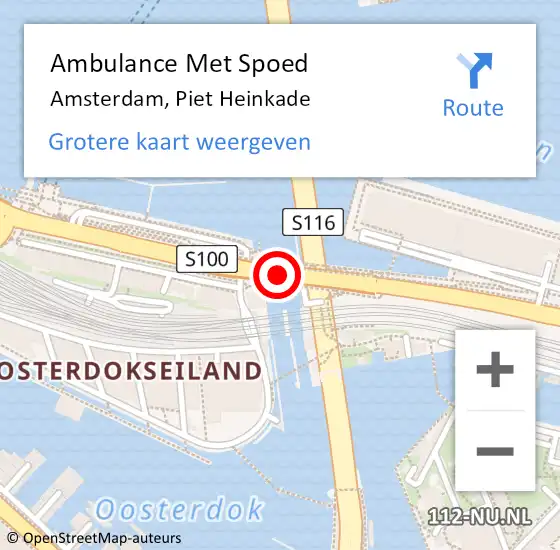 Locatie op kaart van de 112 melding: Ambulance Met Spoed Naar Amsterdam, Piet Heinkade op 10 januari 2020 11:21