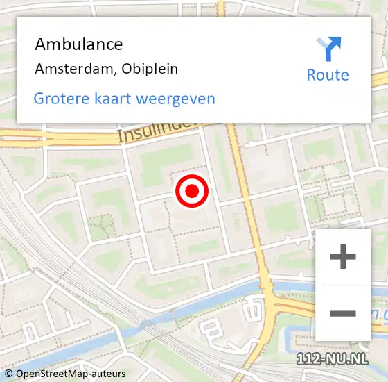 Locatie op kaart van de 112 melding: Ambulance Amsterdam, Obiplein op 10 januari 2020 13:43