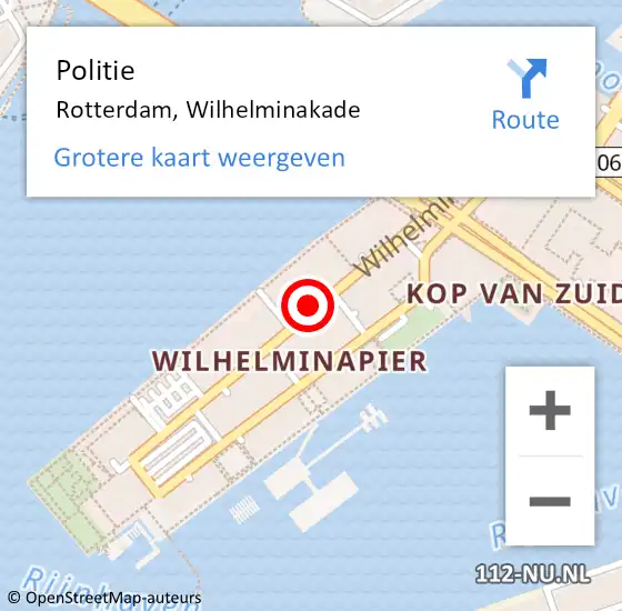 Locatie op kaart van de 112 melding: Politie Rotterdam, Wilhelminakade op 10 januari 2020 15:40