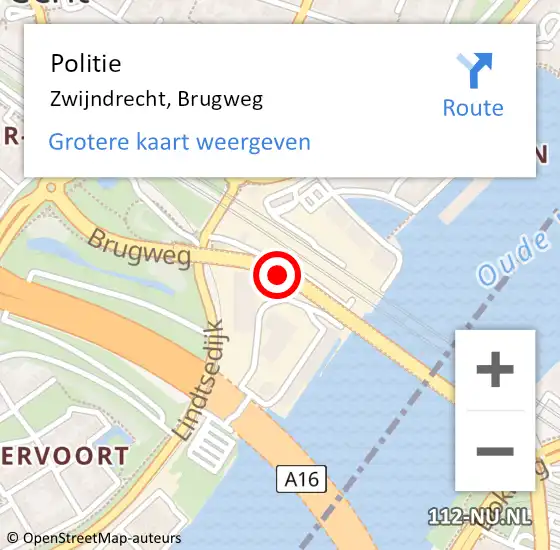 Locatie op kaart van de 112 melding: Politie Zwijndrecht, Brugweg op 10 januari 2020 16:02