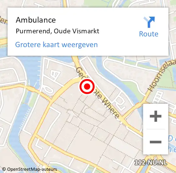 Locatie op kaart van de 112 melding: Ambulance Purmerend, Oude Vismarkt op 10 januari 2020 21:59