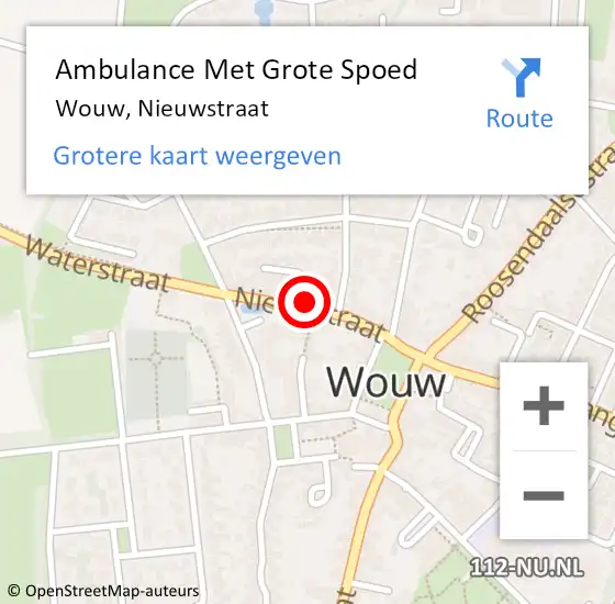 Locatie op kaart van de 112 melding: Ambulance Met Grote Spoed Naar Wouw, Nieuwstraat op 11 januari 2020 19:22