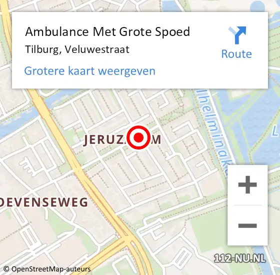 Locatie op kaart van de 112 melding: Ambulance Met Grote Spoed Naar Tilburg, Veluwestraat op 12 januari 2020 00:42