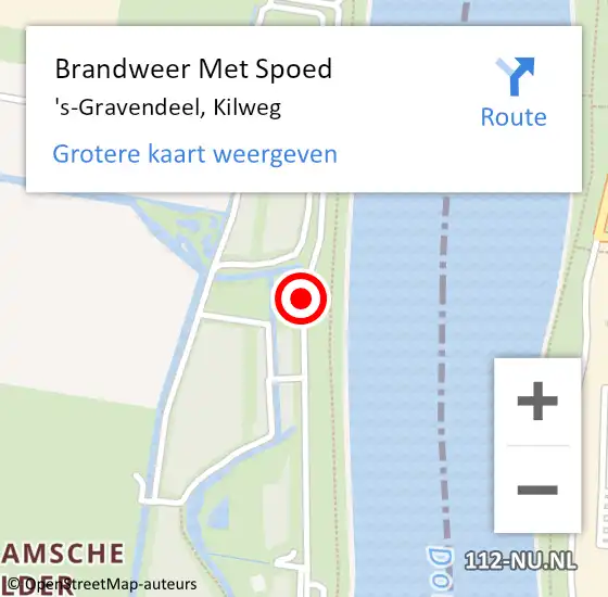 Locatie op kaart van de 112 melding: Brandweer Met Spoed Naar 's-Gravendeel, Kilweg op 12 januari 2020 00:53