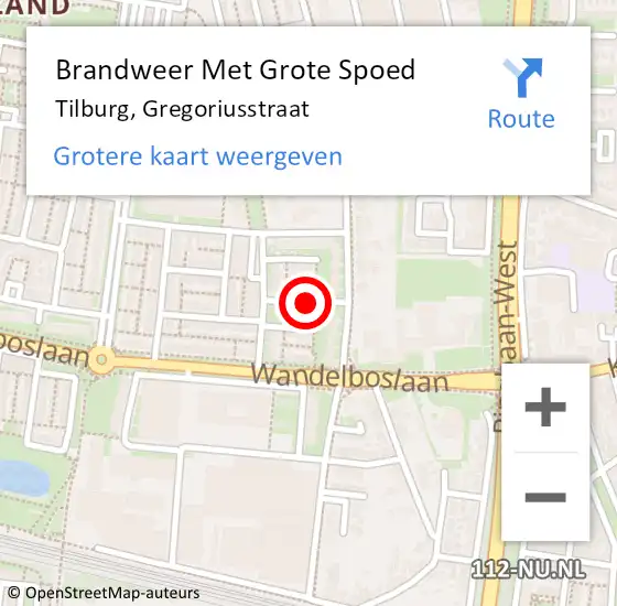 Locatie op kaart van de 112 melding: Brandweer Met Grote Spoed Naar Tilburg, Gregoriusstraat op 12 januari 2020 06:51